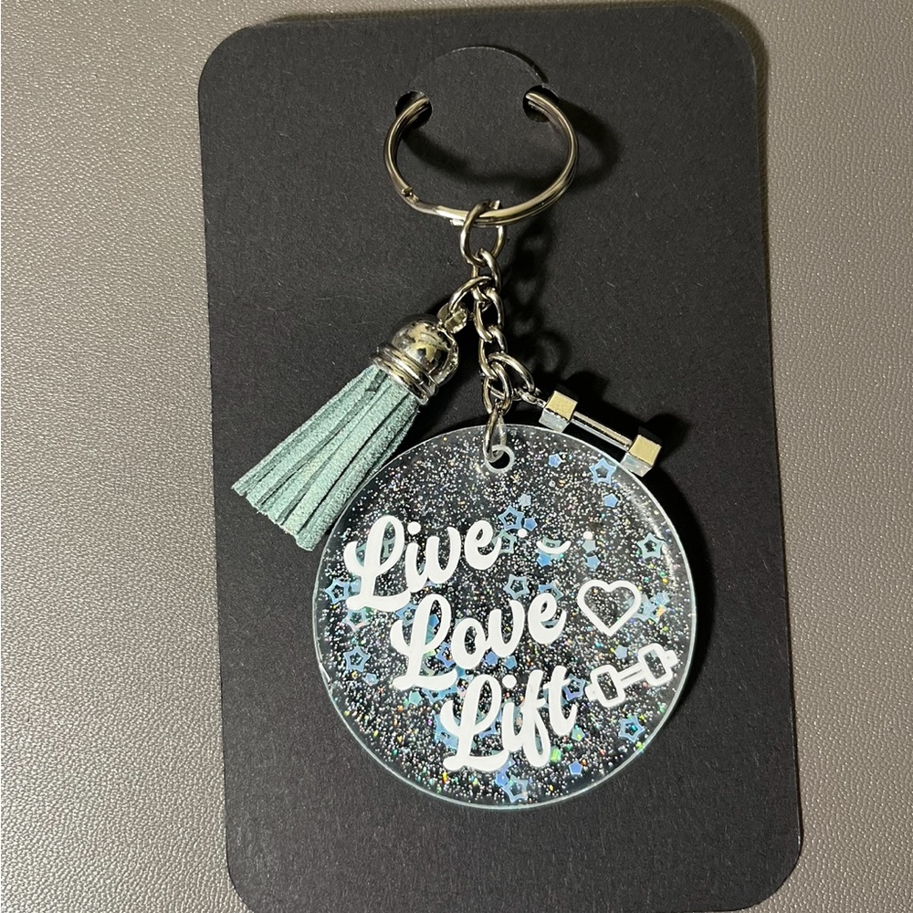 Hand crafted gym motivation teal stars keychain